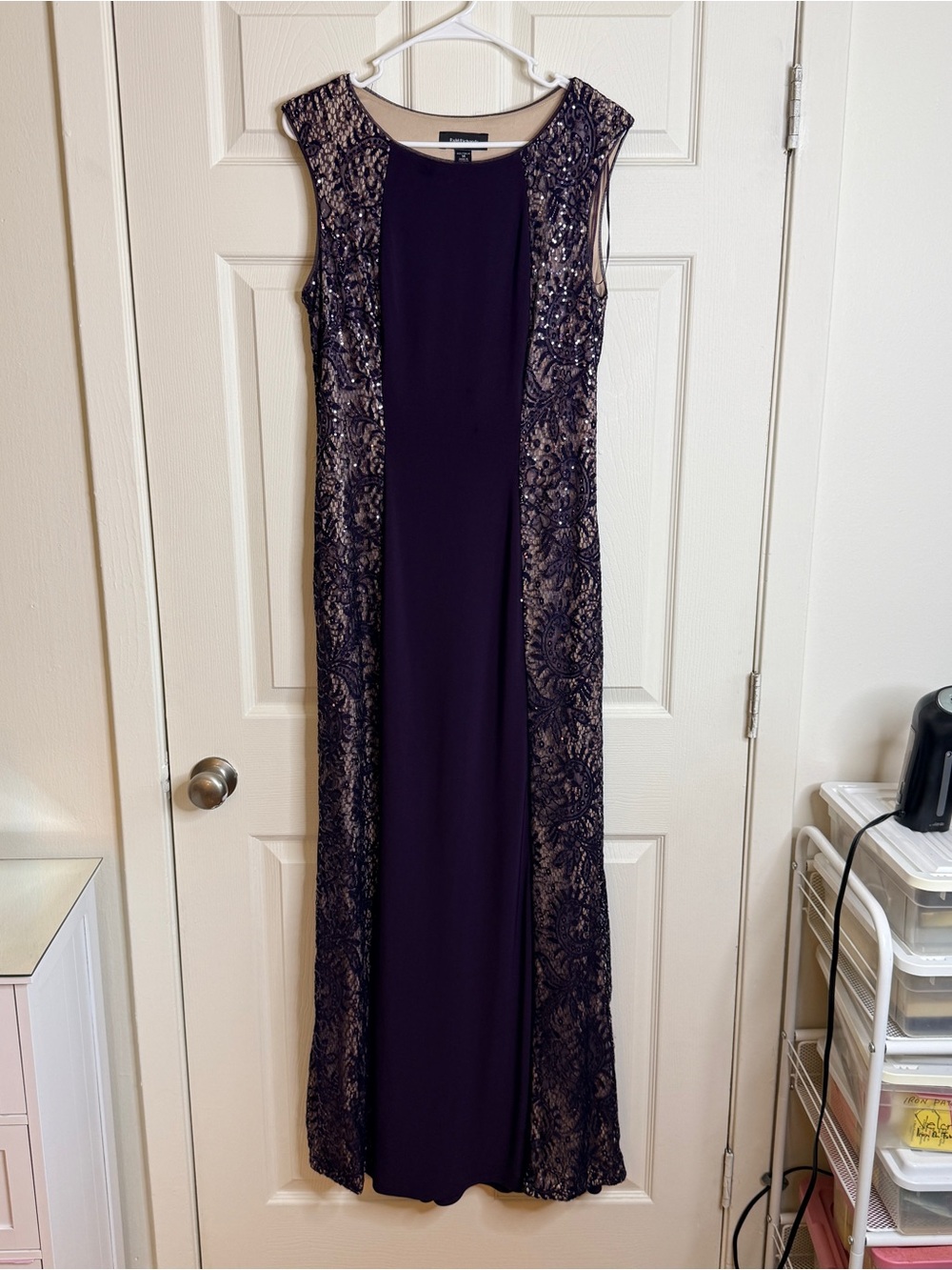 R&M Richards Sleeveless Purple and Black Lace Maxi Dress